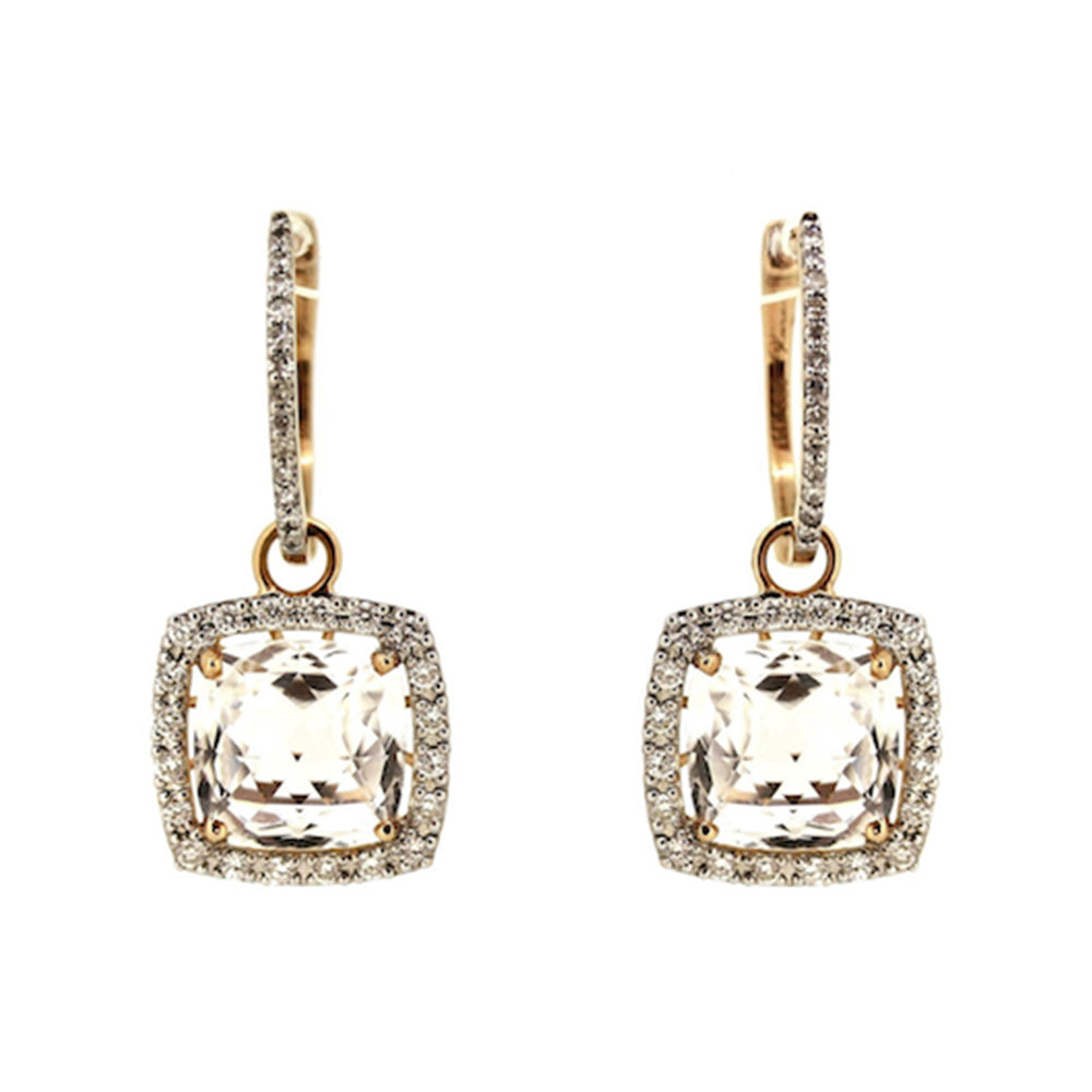 Agnes White Topaz Earrings with Diamond in 14K Rose Gold