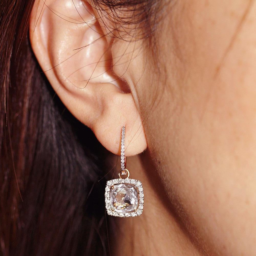 Agnes White Topaz Earrings with Diamonds in 14K Rose Gold - Kura Jewellery