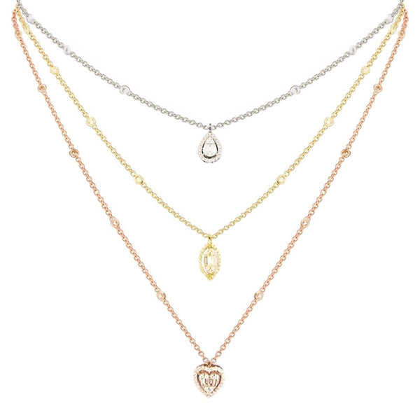 Shop Amrita Three Layer Baguette Diamond Necklace Set in 3 Colors 18K Gold Online