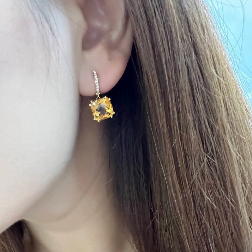 Audra Rock Candy Yellow Citrine Earrings with Diamond in 18K Yellow Gold - Kura Jewellery