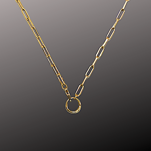 Oslo Medium Paper Clip Light Chain with Circle Link Charm Holder in 18K Gold