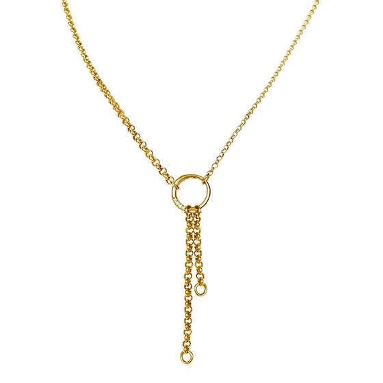 New York Belcher Chain with Circle Link Diamond Charm and 1"+2" Extension Links in 18K Gold - Kura Jewellery