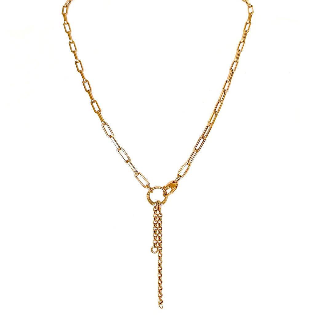 Oslo Small Paper Clip Light Chain with Circle Link Charm Holder in 18K Gold - Kura Jewellery