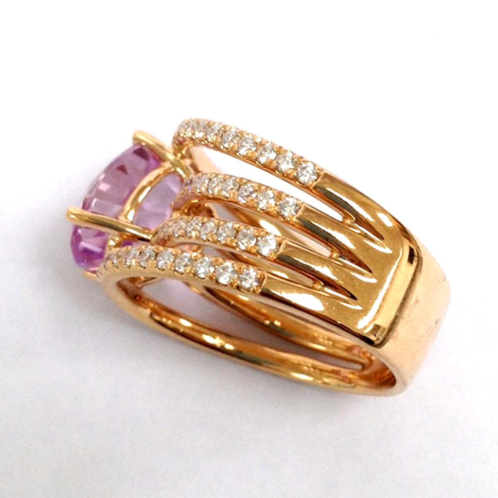 Pink Oval Kunzite with 4 Rows Diamonds Ring - Kura Jewellery