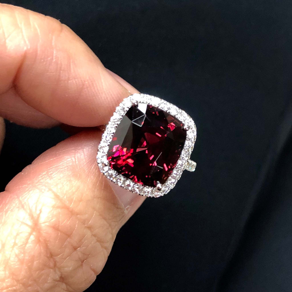 Red Garnet Halo Diamond Ring - Kura Jewellery