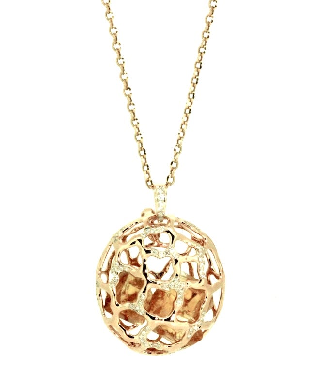 Signature Cage Pendant No Diamonds on Oval Long Chain in 18K Gold - Kura Jewellery