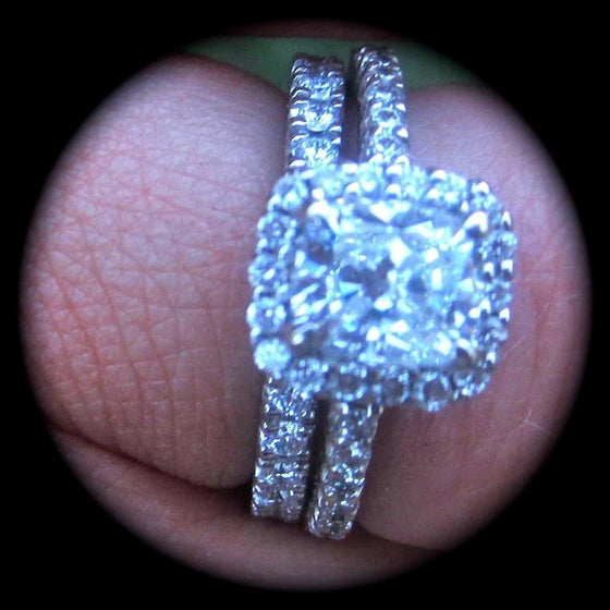 Customized Cushion Cut Diamond Ring in 18K White Gold