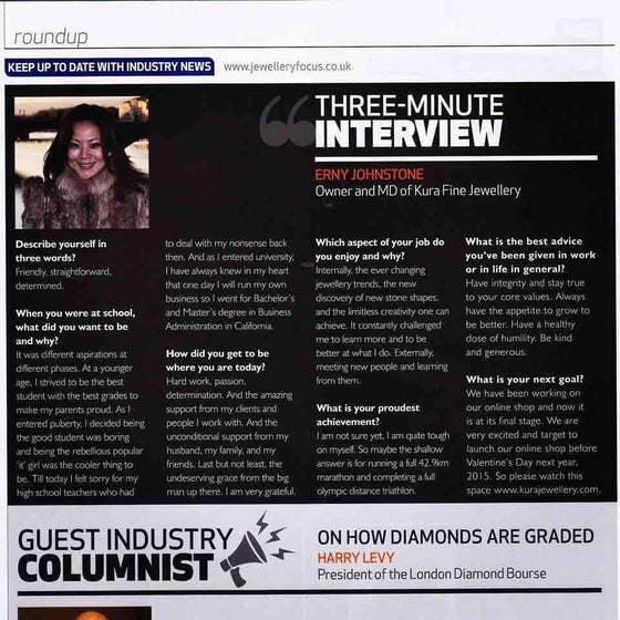 Three-Minute Interview with Jewellery Focus Magazine UK, London, December 2015