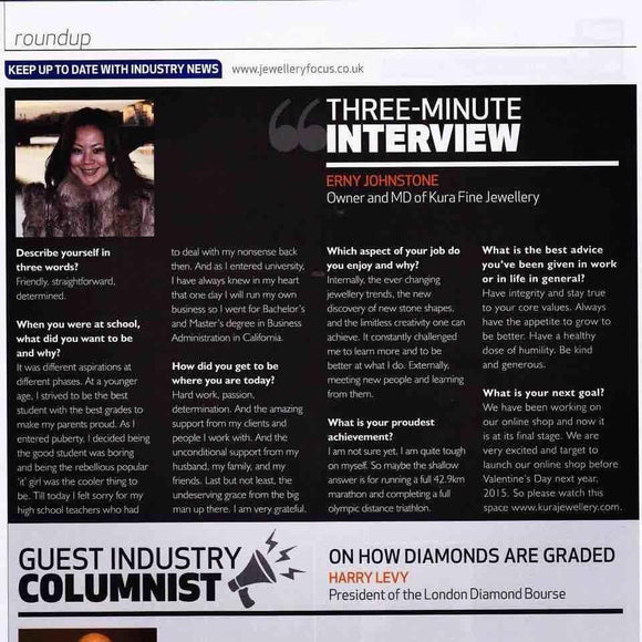 Three-Minute Interview with Jewellery Focus Magazine UK, London, December 2015
