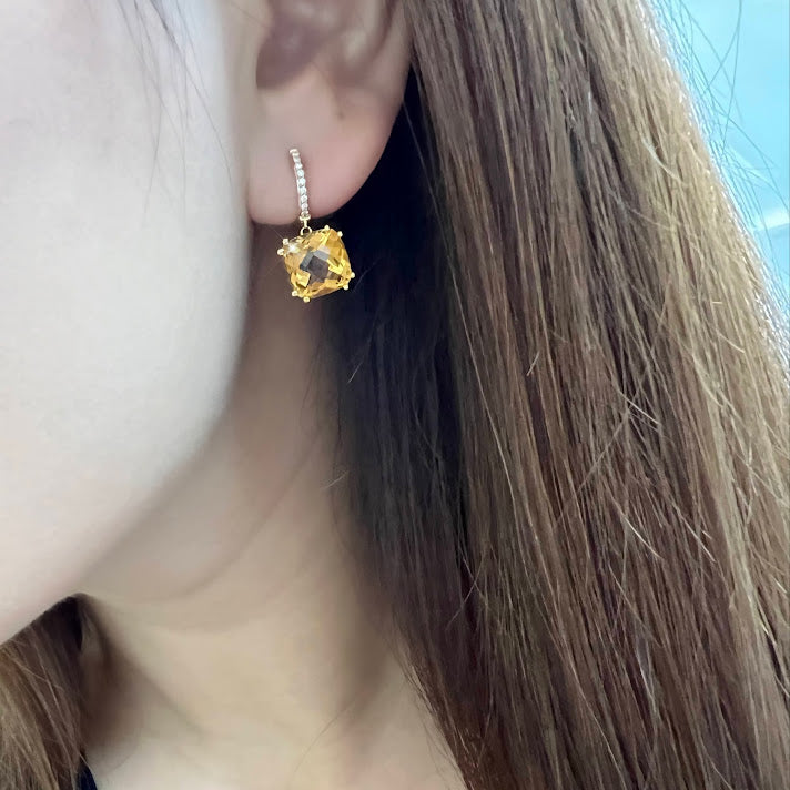 Audra Rock Candy Citrine Earring with Diamonds in 18K Yellow Gold