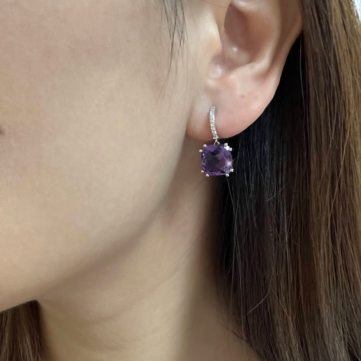Audra Rock Candy Amethyst Earring with Diamonds in 18K White Gold