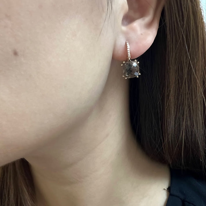 Audra Rock Candy Smoky Quartz Earring with Diamonds in 18K Rose Gold