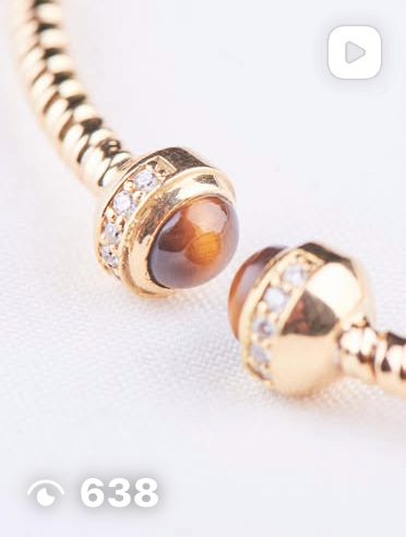 Italian Cuff Bangle with Tiger Eye set in 18K rose gold