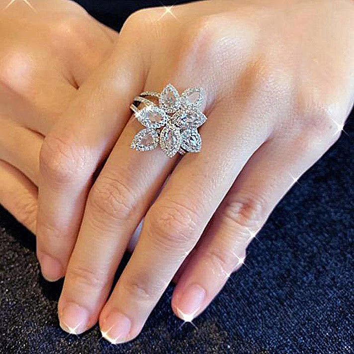 Flower Rose Cut Diamond Ring in 18K White Gold