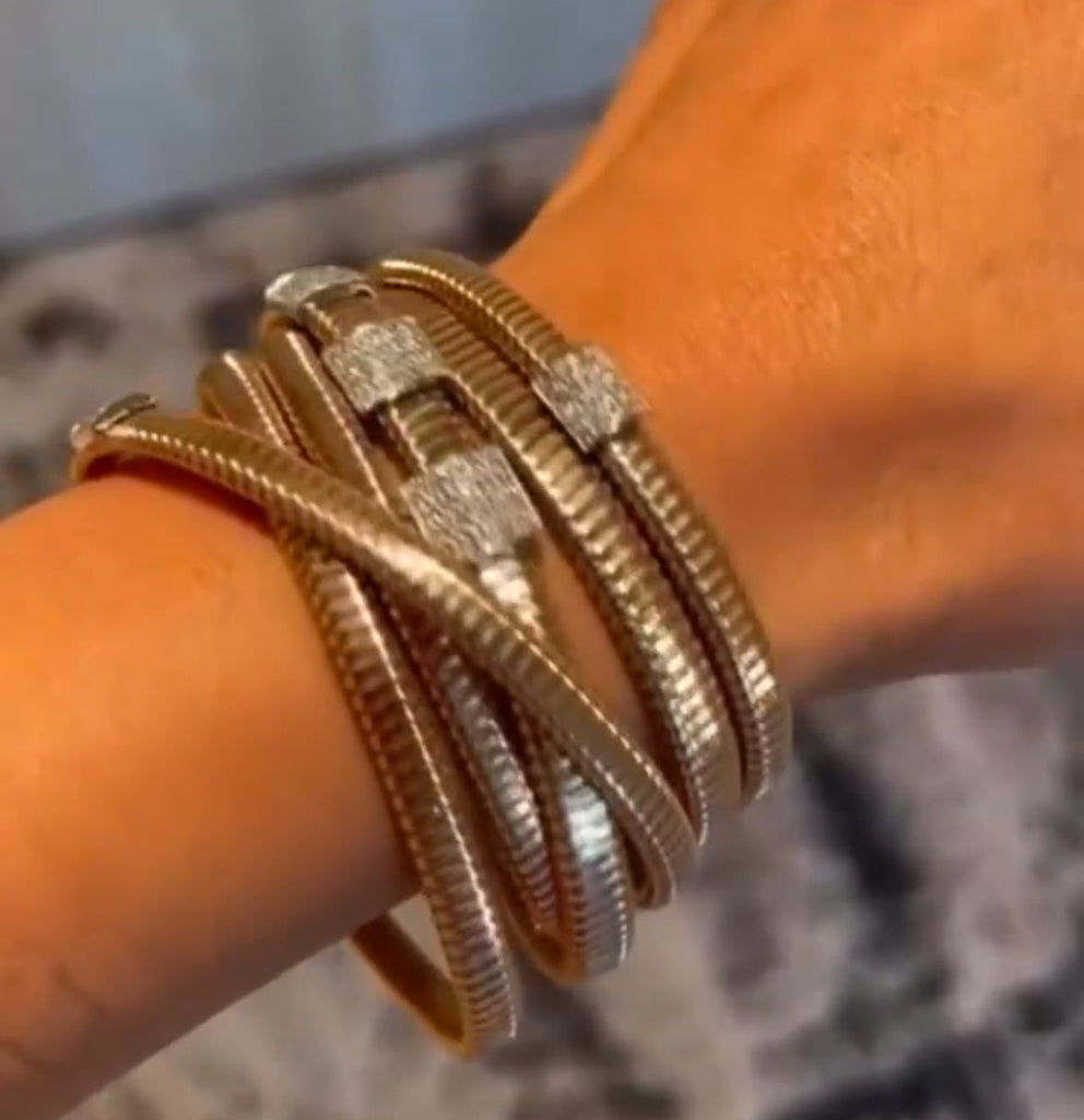 Italian Lilit Tubogas Wrap Bracelet 6 Rows in 18K Rose Gold - Kura Jewellery