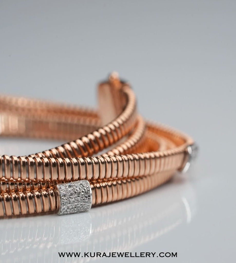 Italian Lilit Tubogas Wrap Bracelet 6 Rows in 18K Rose Gold - Kura Jewellery