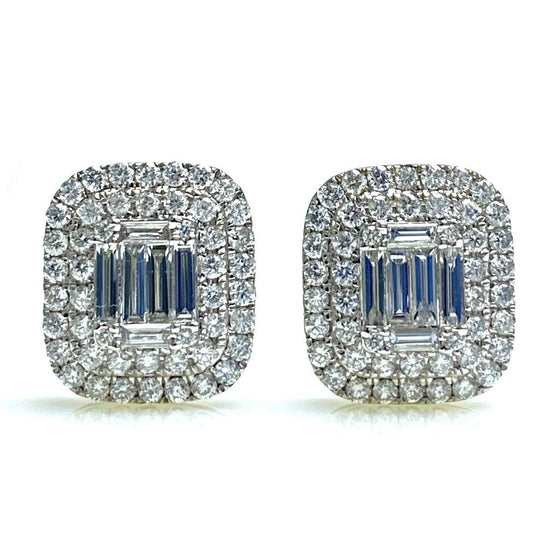 Margaret Baguette Diamond Stud Earrings in 18K White Gold - Kura Jewellery