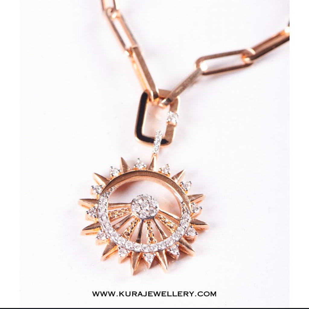 Sunrise Necklace with Paper Clip Chain in 18K Rose Gold - Kura Jewellery