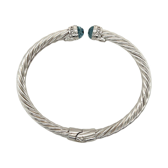 Hera Blue Topaz Bold Rope Cuff in White Rhodium plating on 925 Sterling Silver