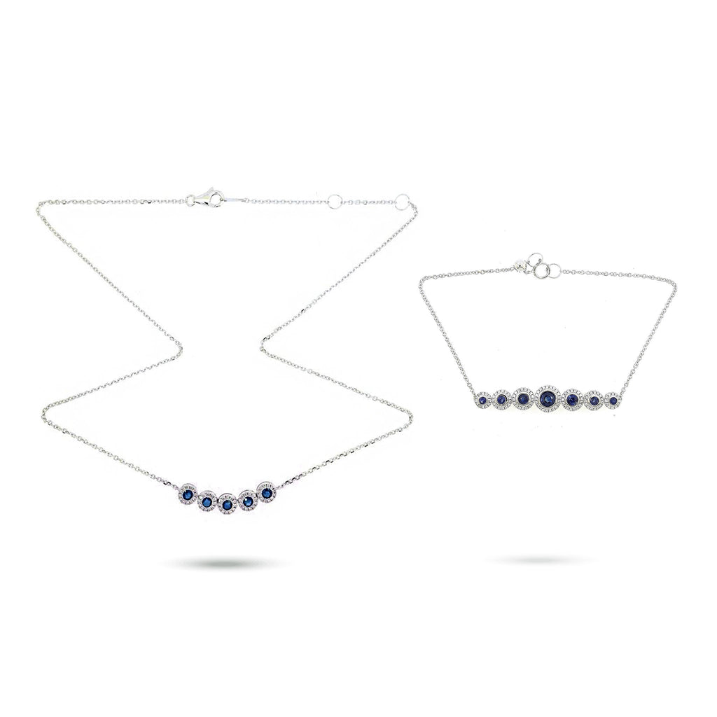 Adeline Blue Sapphire Necklace with Halo Diamond Setting in 18k Gold - Kura Jewellery