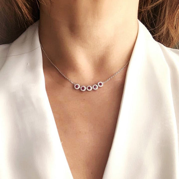 Adeline Precious Gemstone Necklace with Halo Diamond Setting in 18k Gold - Kura Jewellery