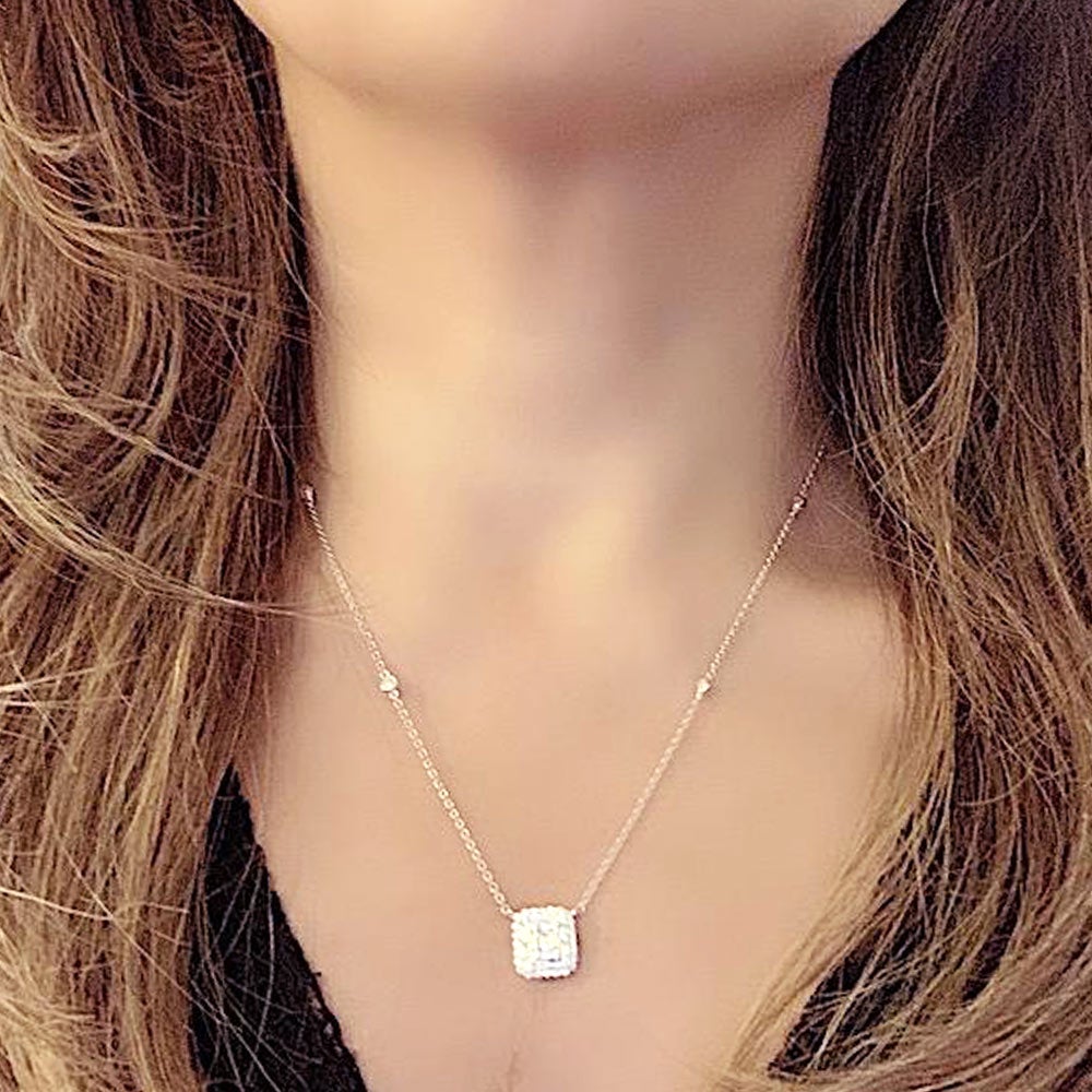 Amanda Rectangle Baguette Diamond Necklace in 18K White Gold - Kura Jewellery