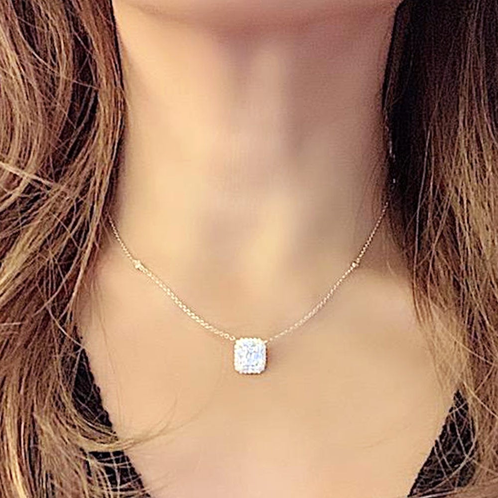Amanda Rectangle Baguette Diamond Necklace in 18K White Gold - Kura Jewellery