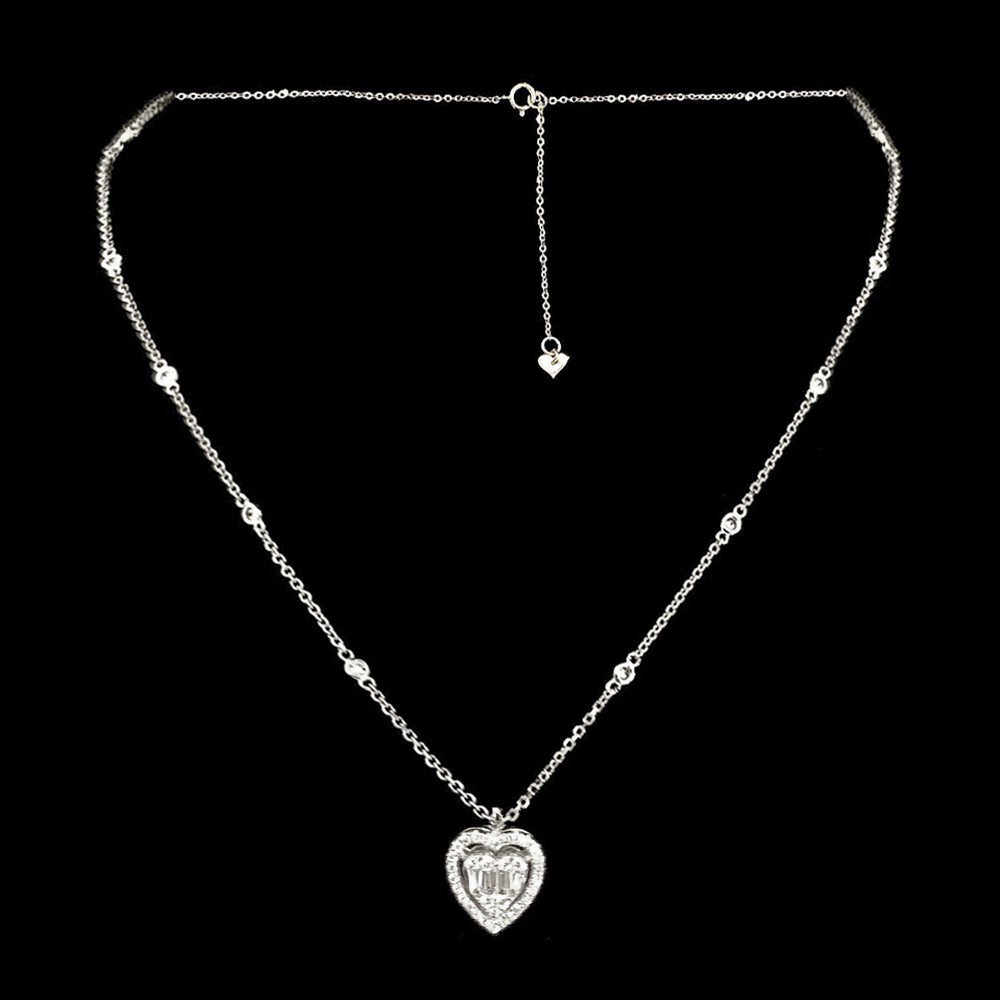 Amrita Heart Baguette Diamond Necklace Set in 18K White Gold - Kura Jewellery