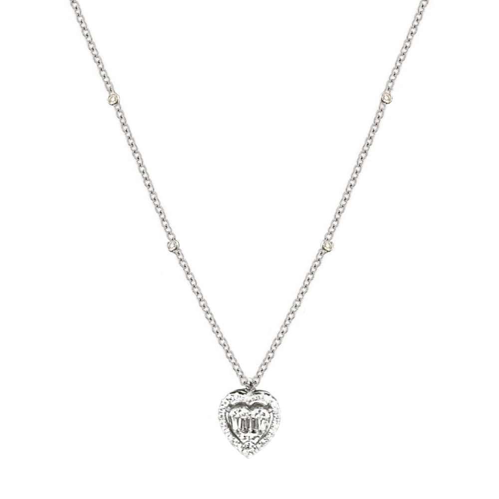 Amrita Heart Baguette Diamond Necklace Set in 18K White Gold - Kura Jewellery