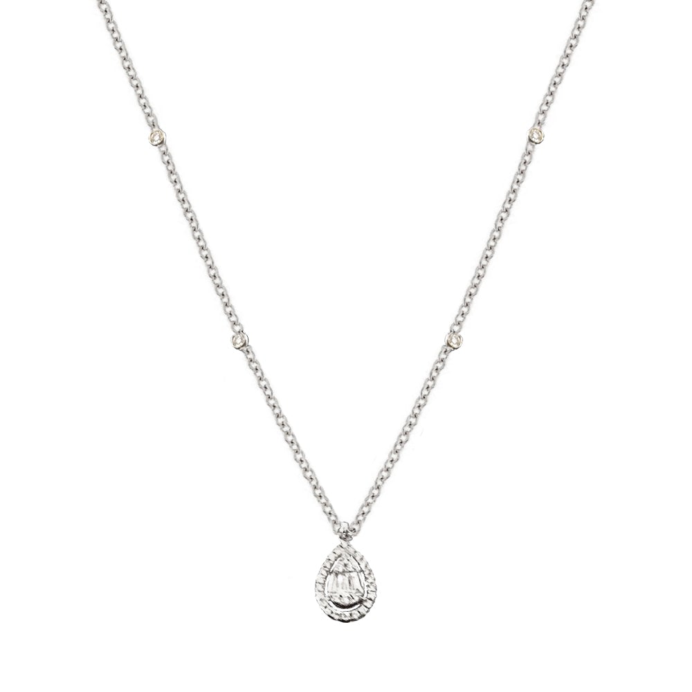 Amrita Pear-Shape Baguette Diamond Necklace Set in 18K White Gold - Kura Jewellery