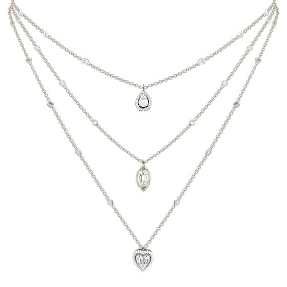 Amrita Three-Layer Baguette Diamond Necklace Set in 18K White Gold - Kura Jewellery
