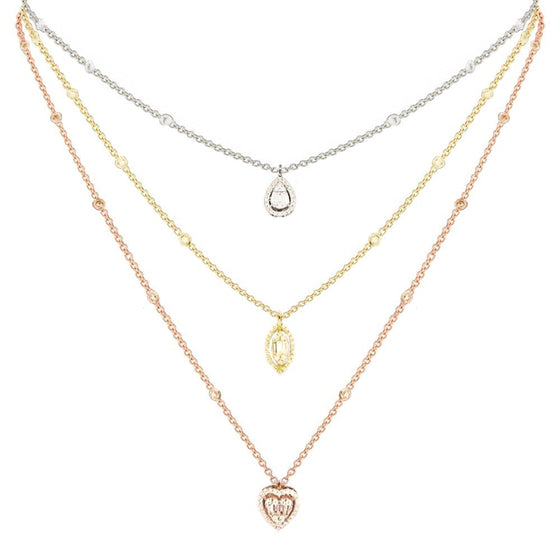 Amrita Three-Layer Baguette Diamond Necklace Set in 3 Color 18K Gold - Kura Jewellery