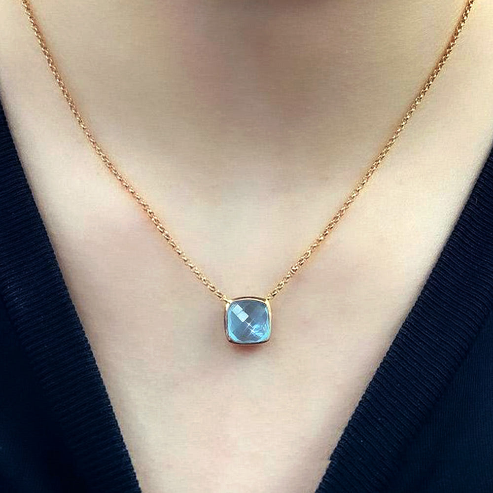 Shop 3mm Round Swiss Blue Topaz Necklace in 14K Gold | Chordia Jewels