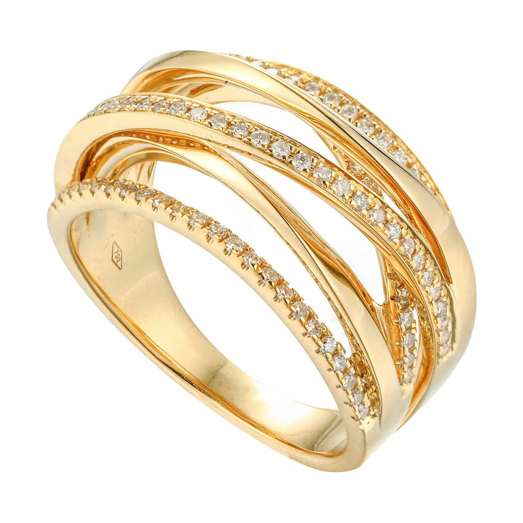 Angelique Criss-cross 6-Rows Ring with Diamonds in 18K Gold - Kura Jewellery