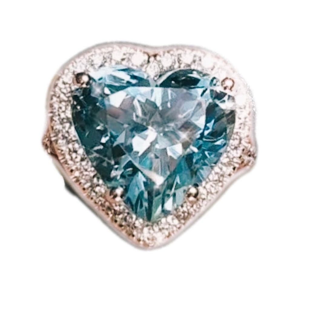 Aquamarine Heart Shape Diamond Halo Setting Ring in 18K Solid Gold - Kura Jewellery