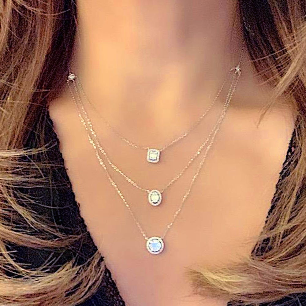 Diamond Bezel 3 Stone 14K White Gold Pendant Necklace