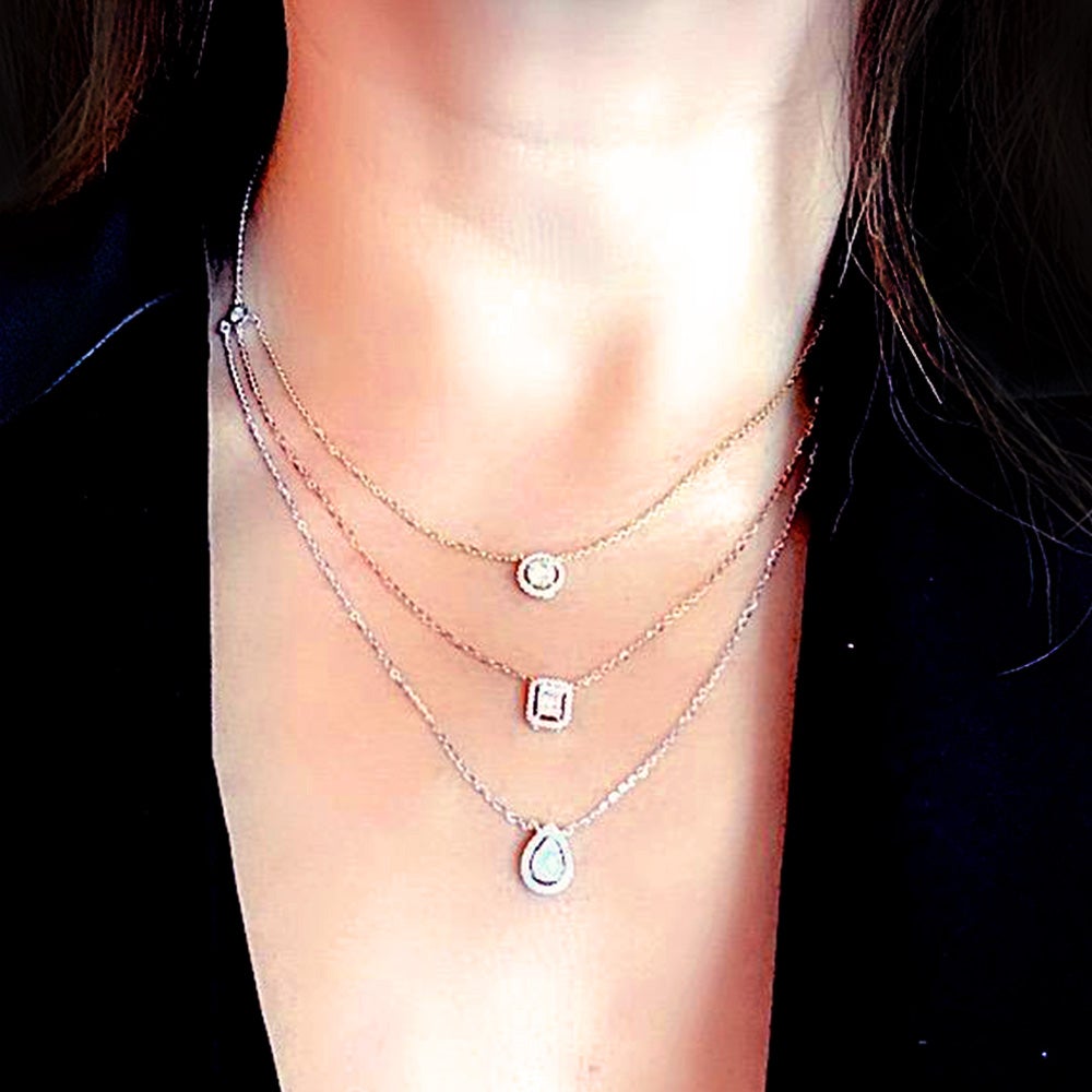 3 Heart Diamond Pendant Necklace 14k Gold