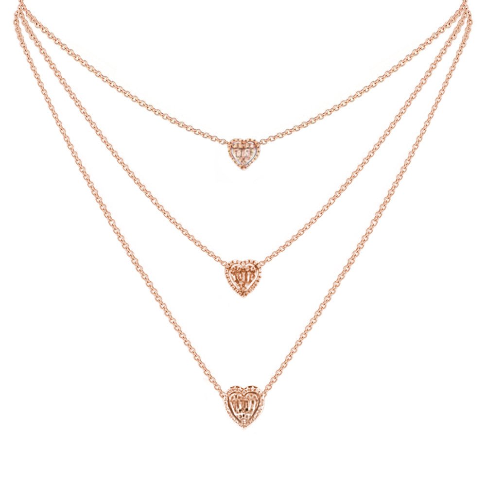 Shop Aria Three-Layer Baguette Diamond Necklace with Triple Hearts