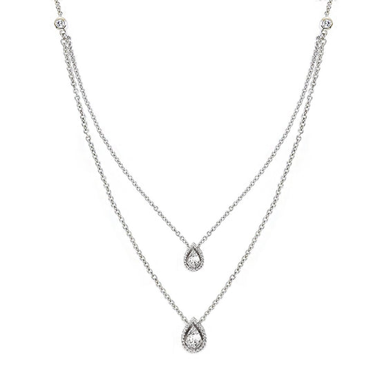 Aria Two-Layer Baguette Diamond Necklace with Double Pear Shape Elements Set in 18K White Gold - Kura Jewellery