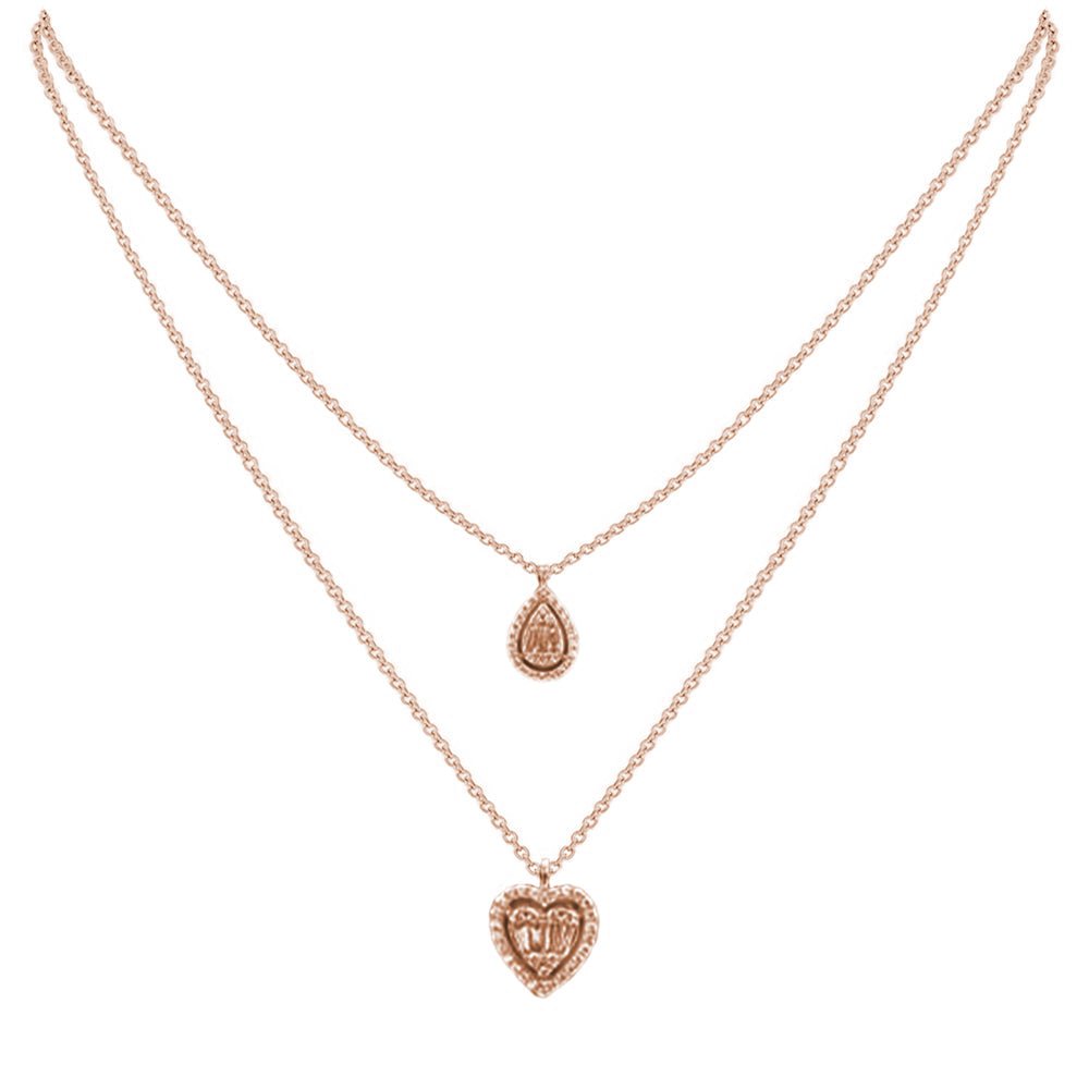 Aria Two-Layer Baguette Diamond Necklace with Pear and Heart Shape Pendants Set in 18K Gold - Kura Jewellery