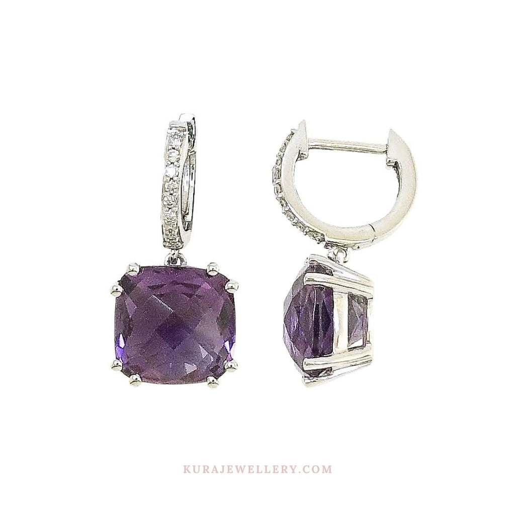 Audra Rock Candy Purple Amethyst Earrings with Diamond in 18K Rose Gold - Kura Jewellery