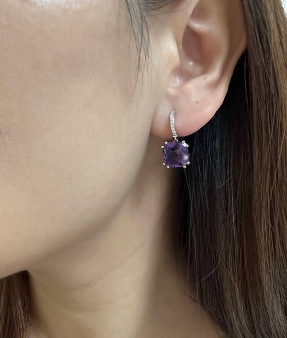 Audra Rock Candy Purple Amethyst Earrings with Diamond in 18K Rose Gold