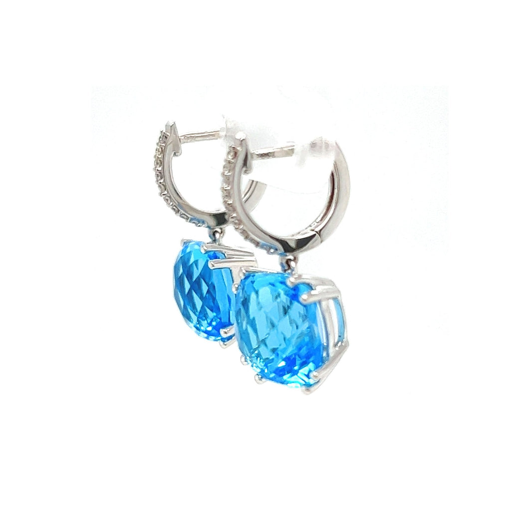 Audra Rock Candy Swiss Blue Topaz Earrings with Diamond in 18K White Gold - Kura Jewellery