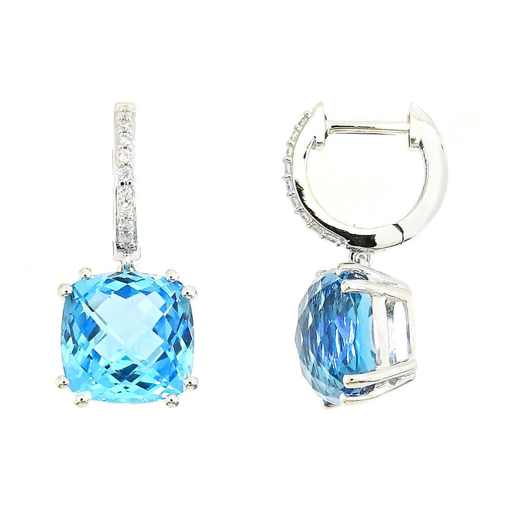 Audra Rock Candy Swiss Blue Topaz Earrings with Diamond in 18K White Gold