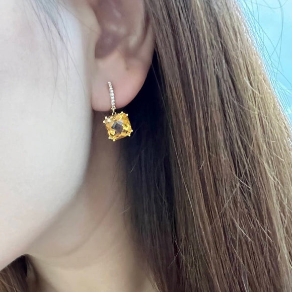 Audra Rock Candy Yellow Citrine Earrings with Diamond in 18K Yellow Gold