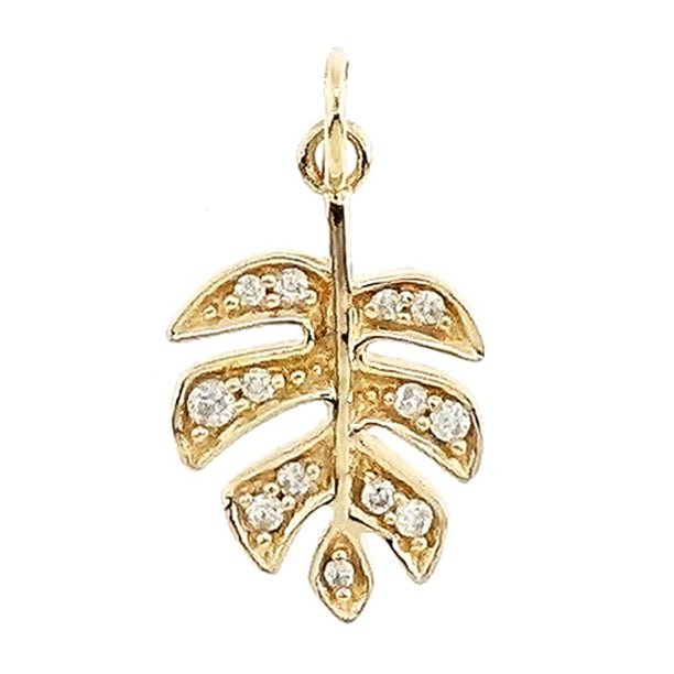 Baby Palm Leaf Pendant with Diamonds in 18K Yellow Gold - Kura Jewellery