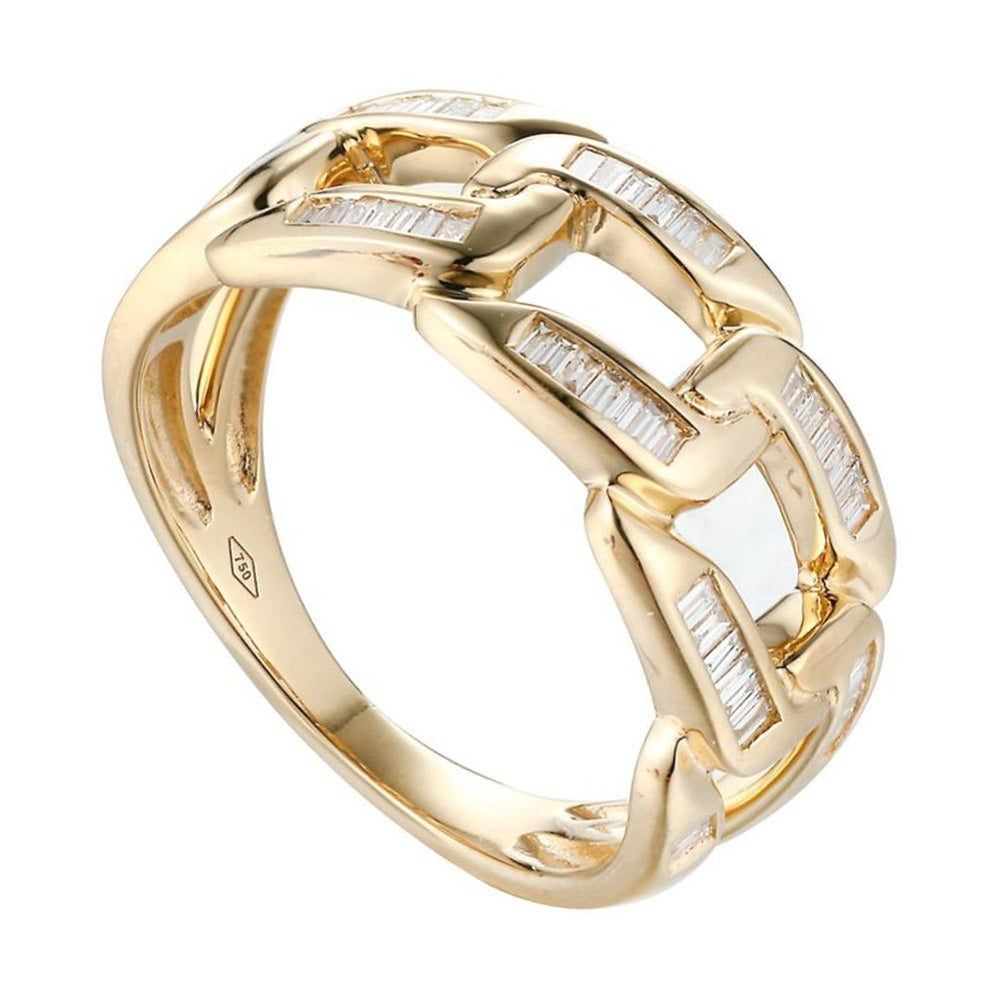 Interlink Column Full Baguette Diamond  Ring in 18K Gold