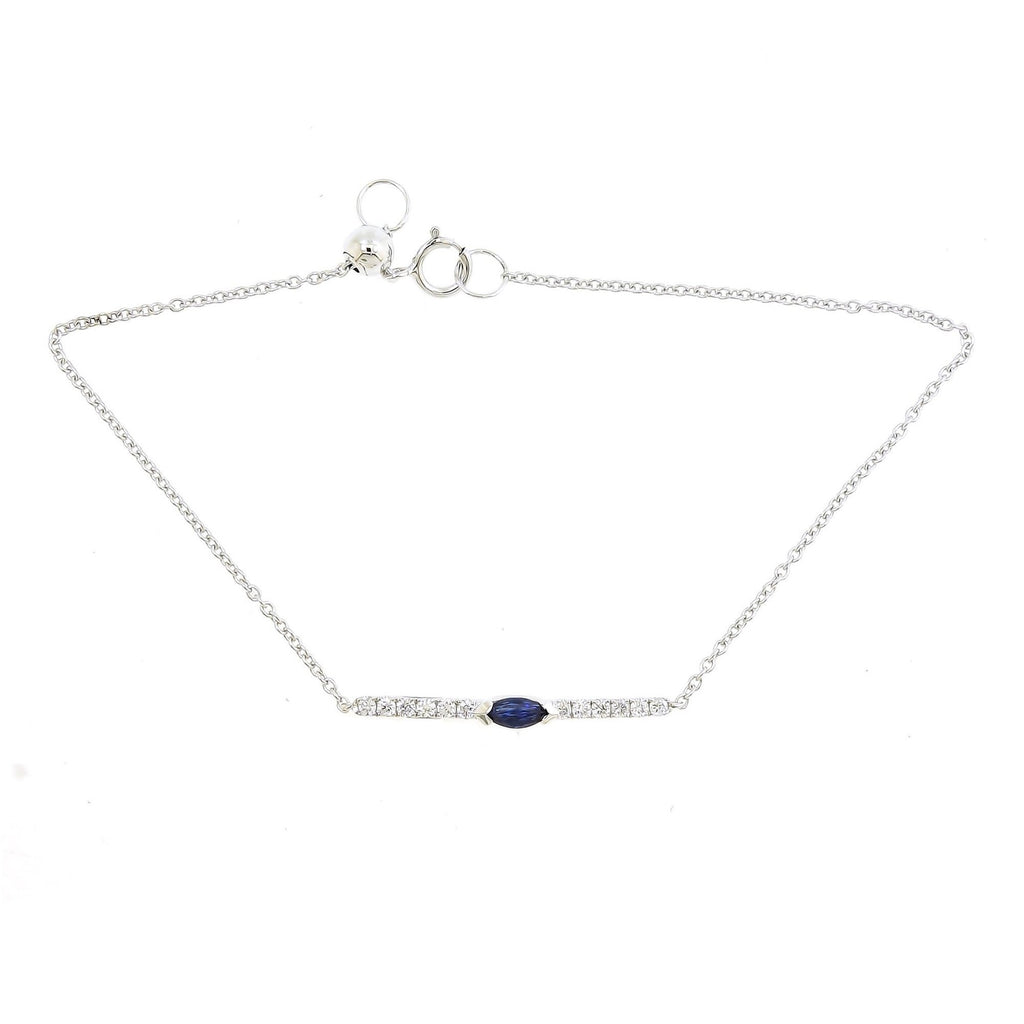 Bar Bracelet with Diamonds and Blue Sapphire in 18K White Gold - Kura Jewellery