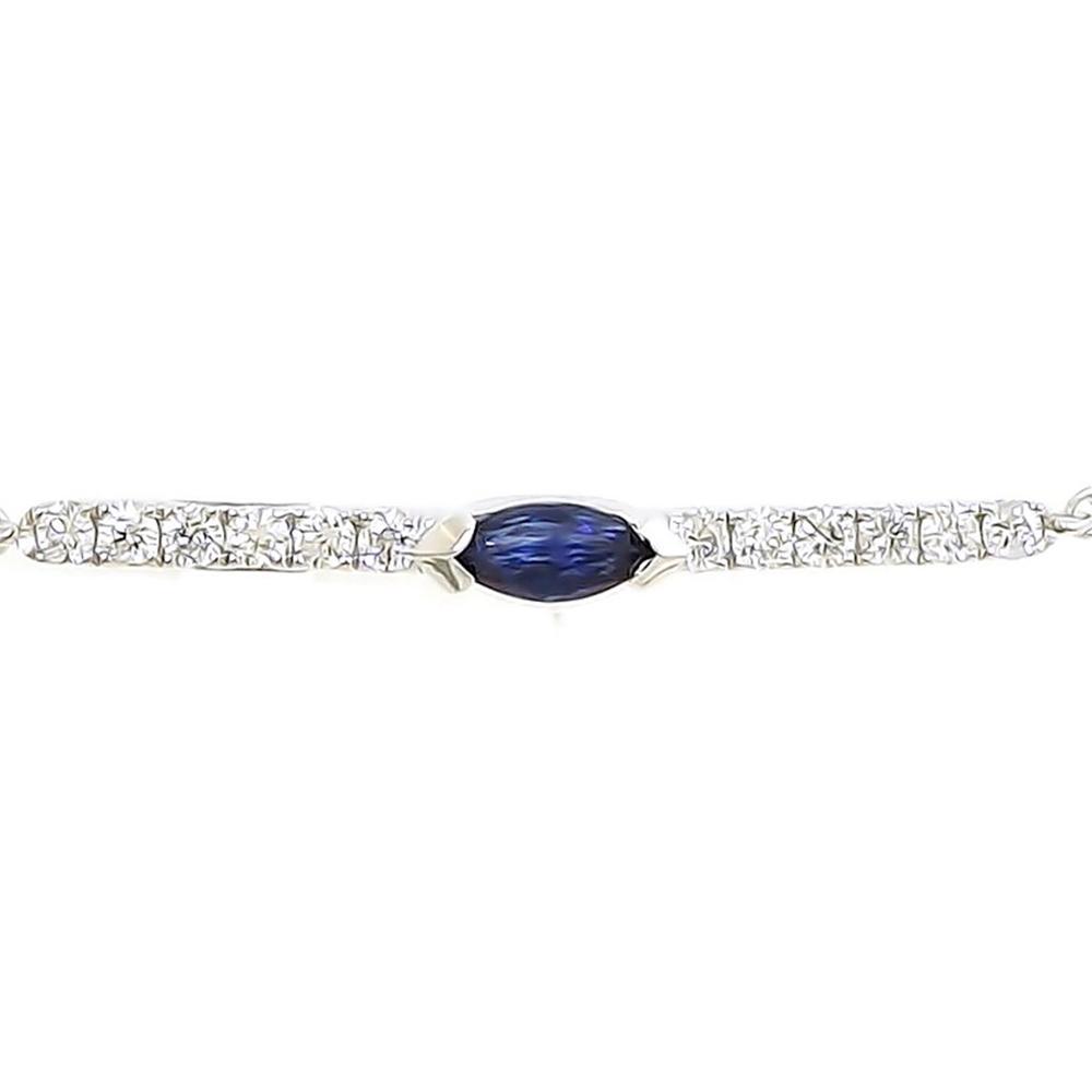Bar Bracelet with Diamonds and Blue Sapphire in 18K White Gold - Kura Jewellery