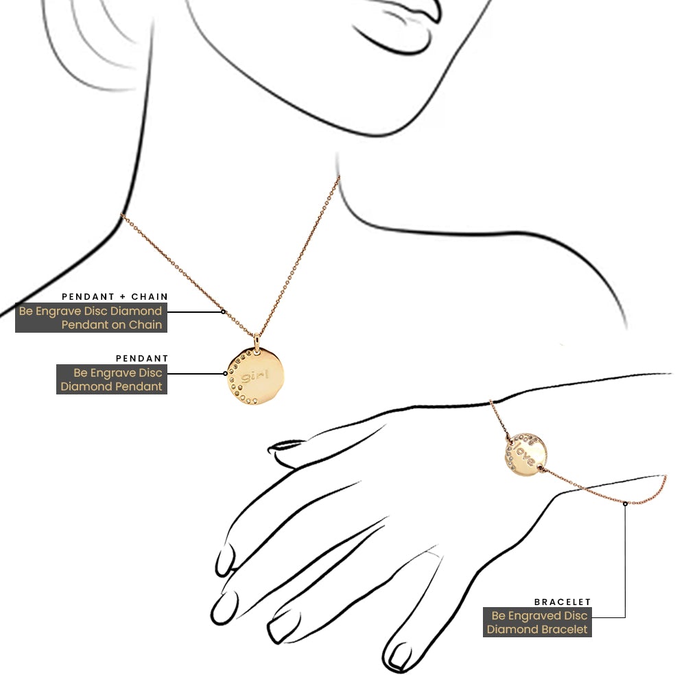 Be Engraved Disc Diamonds Pendant on Chain in 14K Gold/18K Gold - Kura Jewellery